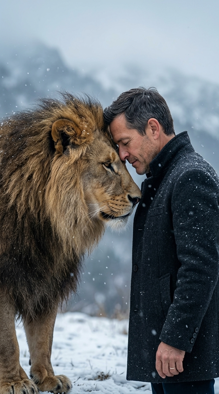 man and lion